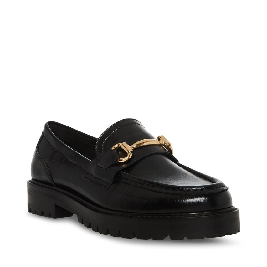 Black Steve Madden Mistor Leather Women's Loafers | PH 9160S16Q